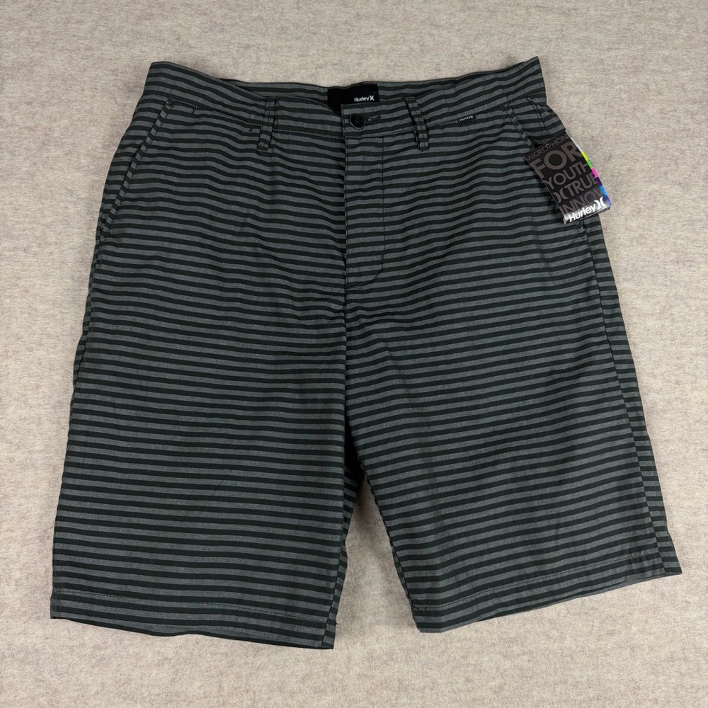 Hurley Parker 2.0 Men's Black/Gray Striped Shorts - Size 33 NWT